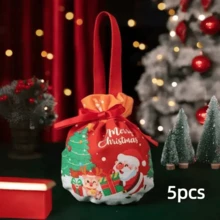 5 piezas Bolsa de embalaje para decoración navideña, Bolsa de regalo de Papá Noel, Bolsa de regalo de muñeco de nieve de Navidad para llevar en la mano, Bolsa de regalo de manzana de Nochebuena, Bolsa de embalaje de fruta navideña, Bolsa de regalo de caramelos, Bolsa decorativa de recuerdo Navidad, Decoraciones navideñas, Pijamas navideños, Regalos de Navidad, Decoración navideña