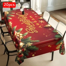 1/20pcs Christmas Tablecloth - Gift Box, Christmas Ball, Monogram Pattern Tablecloth, Durable Polyester Material Tablecloth - Indoor And Outdoor Holiday Party Decoration - Suitable For Rustic, Modern Or Traditional Table - Easy To Clean Christmas Decoration Gift, Machine Made