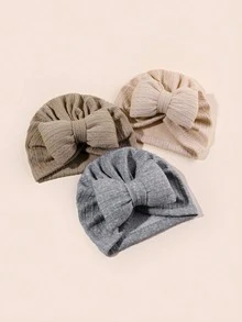 3件套婴儿幼儿大蝴蝶结发带帽组合，1-6个月，柔软提花蝴蝶结针织帽，四季皆宜 - 彩色 - 查看 16