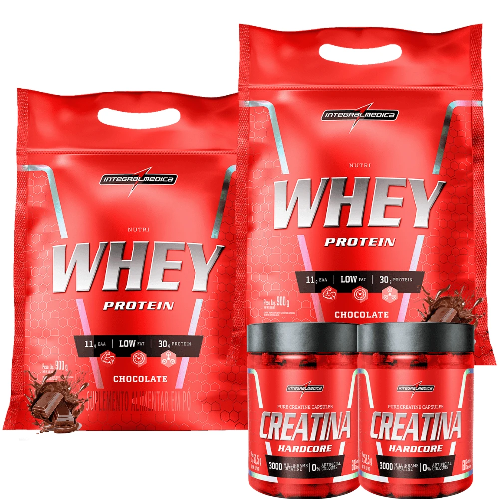 Kit 2x Nutri Whey Protein Refill 900g + 2x Pure Hardcore Creatine 60 Capsules Integralmedica - 巧克力 - 查看 1