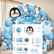 131pcs Cute Penguin Theme Birthday Balloon Arch Set, Includes 12/10/5 Inch Blue, White And Gray Balloons, And Penguin Foil Balloons, Suitable For Penguin Theme Birthday Party, Gender Reveal Party Decoration. - 131pcs Blue, White and Gray - View 6