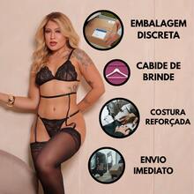 Gringa Sexy Set Kit Adjustable Bra Panties + Garter Belt - 彩色 - 查看 11