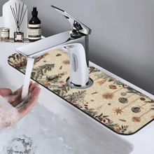 1 pièce Couvre-robinet à motif sapin de Noël, décoration et cadeau de Noël, en polyester durable, séchage rapide, facile à nettoyer, convient pour la cuisine et la salle de bain, installation facile, décoration quotidienne, cadeau, tapis de salle de bain, couvre-robinet durable, accessoire de robinet