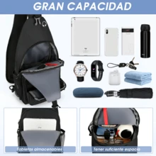 Mochila Cruzada para Hombre Bolsas al Hombro Impermeable Bolso Bandolera Bolso de Pecho Múltiples Compartimentos Sling Bag - Negro - Ver 7
