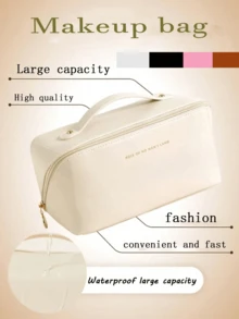 1 Stück PU-Leder Reise Make-up Tasche, großer wasserdichter Kosmetik Organizer mit hoher Kapazität, tragbare Handtasche für Hautpflege & Kosmetik, geeignet für Reisen, Universität, Strand, Schule, Badezimmer, Feiertage, Valentinstag, Muttertag, Weihnachten, Erntedankfest - Aprikosenfarben - Übersicht 10