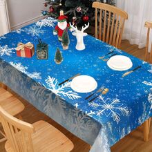 1/20pcs Christmas Tablecloth, Blue Romantic And Fantasy Theme, Snowflake Pattern Tablecloth - Easy To Clean Polyester Desktop Covering - Indoor/Outdoor Holiday Party Decoration - Suitable For Rectangular Dining Table - Holiday Dining Table Decoration - Christmas Gift Ideas, Easy To Clean Material, Home Decoration
