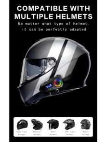 BOSSNEY Auriculares para casco, altavoz con calidad de sonido HD, Bluetooth 5.4, reducción de ruido, luz ambiental - Negro - Ver 7