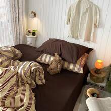 Vclife Modern Luxury Solid Color Duvet Cover Full For Girls Women And Jersey Knit Cotton Duvet Cover Queen Soft Grapefruit Bedding Set Queen , Ultra Soft, 4 Corner Ties With Two Pillowcases, No Comforter - 被套三件套-黑糖茶棕 - 查看 5