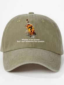 1 szt. Czapka bejsbolówka z nadrukiem "Whiskey to odpowiedź. Ale nie pamiętam pytania". Czapka z daszkiem z literą i znakiem zapytania, unisexowy miękki cylinder dla par, modny, codzienny kapelusz przeciwsłoneczny, solidne, zakrzywione rondo.