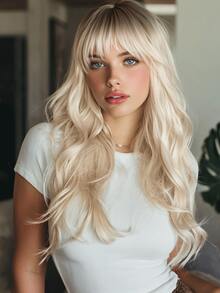 SMILCO 26 Inches, Golden Gradient, Straight Bangs, Slightly Curly Ends, High-Temperature Silk, Easy To Wear, Breathable And Comfortable, Rose Inner Net, Suitable For Daily/Activity Wear - 漸變金色 - 查看 1