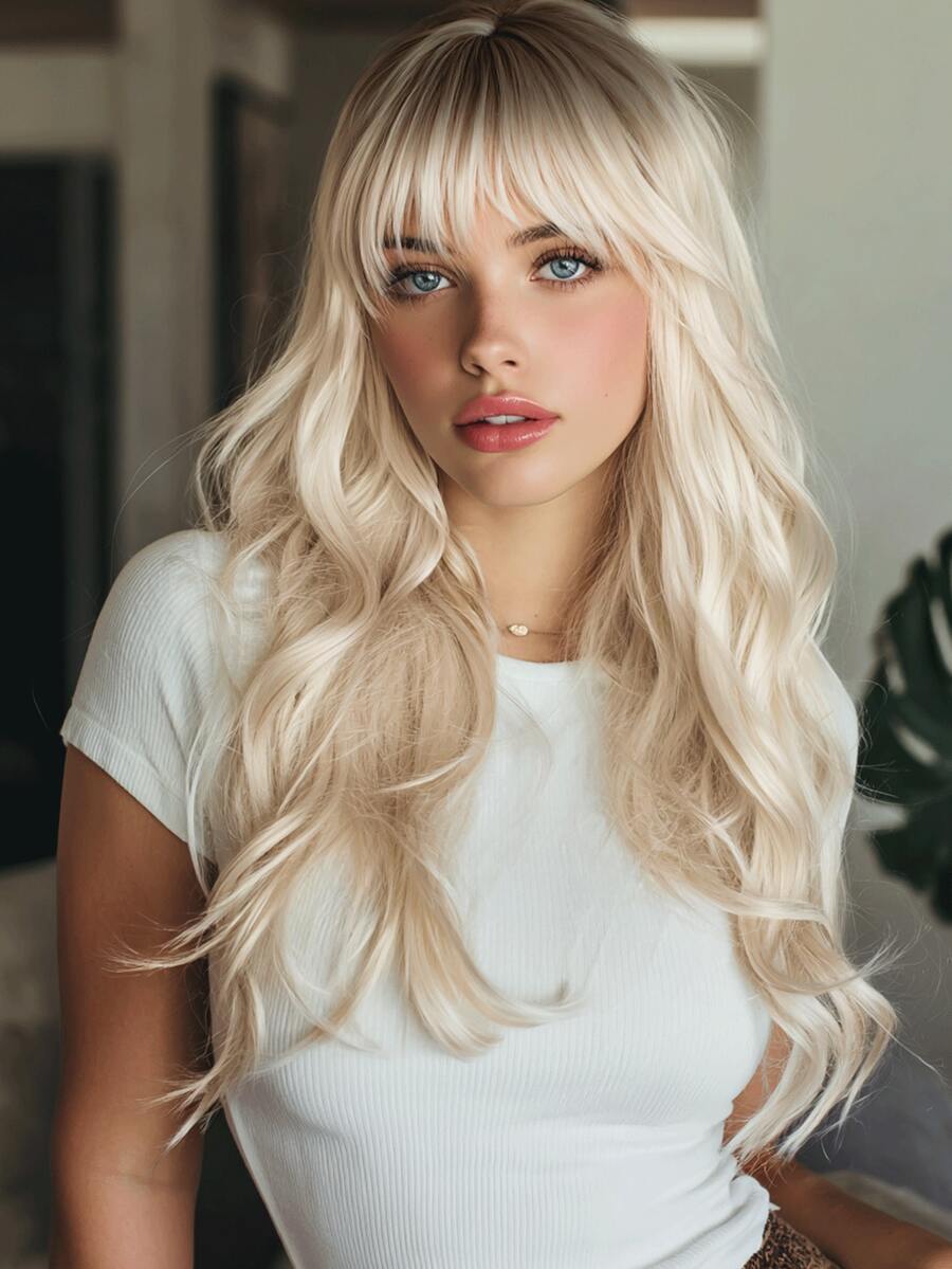 SMILCO 26 Inches, Golden Gradient, Straight Bangs, Slightly Curly Ends, High-Temperature Silk, Easy To Wear, Breathable And Comfortable, Rose Inner Net, Suitable For Daily/Activity Wear - 漸變金色 - 查看 1