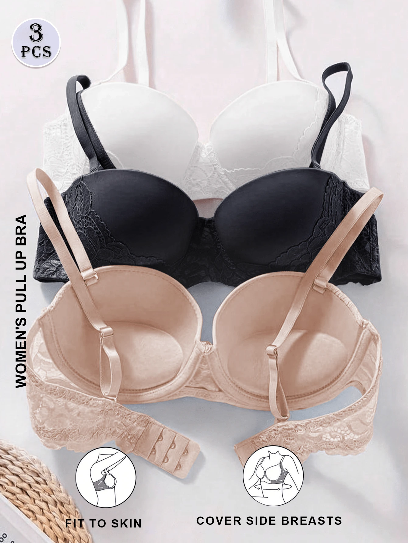 Bộ 3 áo ngực dây mảnh màu trơn ren tối giản gợi cảm dành cho nữ - Nhiều màu - Xem 1