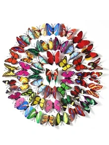 15 件 3D 蝴蝶可移除壁画墙贴，3D 立体装饰墙贴，适用于家庭房间、卧室、家居装饰、卧室装饰 - 藍色 - 查看 3