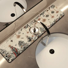 1 pièce Couvre-robinet à motif sapin de Noël, décoration et cadeau de Noël, en polyester durable, séchage rapide, facile à nettoyer, convient pour la cuisine et la salle de bain, installation facile, décoration quotidienne, cadeau, tapis de salle de bain, couvre-robinet durable, accessoire de robinet