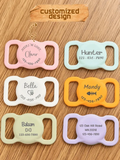 Personalized Silicone Quiet Pet ID Tag Holder, Pet ID Tag Collar Clip, Slide-In Dog Name Plate, Customized Cat Collar ID Tag, Engraved Dog Collar ID Tag Holder