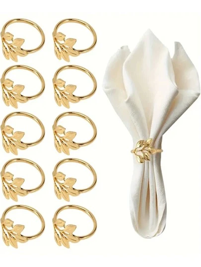 20/10/5 Pieces Of Gold Alloy Napkin Rings, Gold Tree Leaf Napkin Rings, Reusable, Smooth Edges, Easy To Clean, Suitable For Weddings, New Year Parties, Celebrations, Dinner Table Decorations, Christmas Decorations