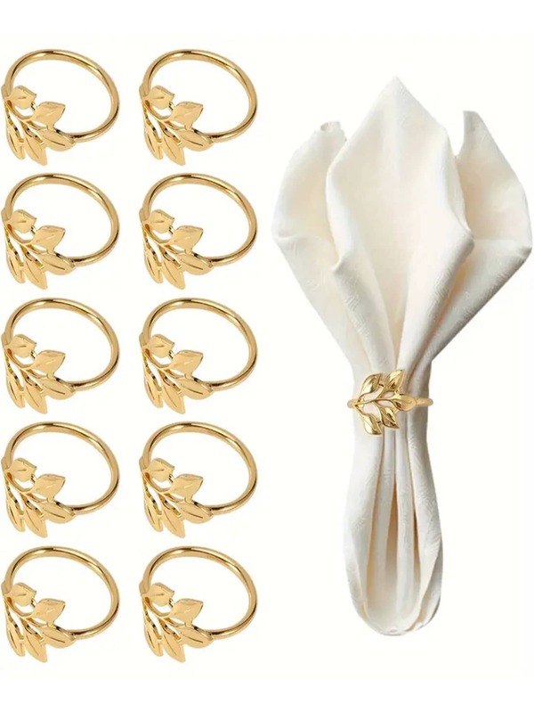20/10/5 Pieces Of Gold Alloy Napkin Rings, Gold Tree Leaf Napkin Rings, Reusable, Smooth Edges, Easy To Clean, Suitable For Weddings, New Year Parties, Celebrations, Dinner Table Decorations, Christmas Decorations
