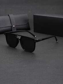 1 par de óculos masculinos novos, estilosos, com armação grande e ponte dupla, retrô, personalizados, estilo de rua, adequados para decoração de festas, viagens ao ar livre, férias na praia, vem com um delicado estojo de couro