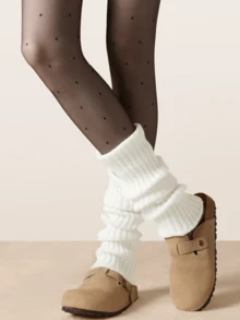 1/2 Pair White Knitted Leg Warmers, Thick Fleece Lining For Women, Y2K Style, Comfortable & Warm For Autumn/Winter