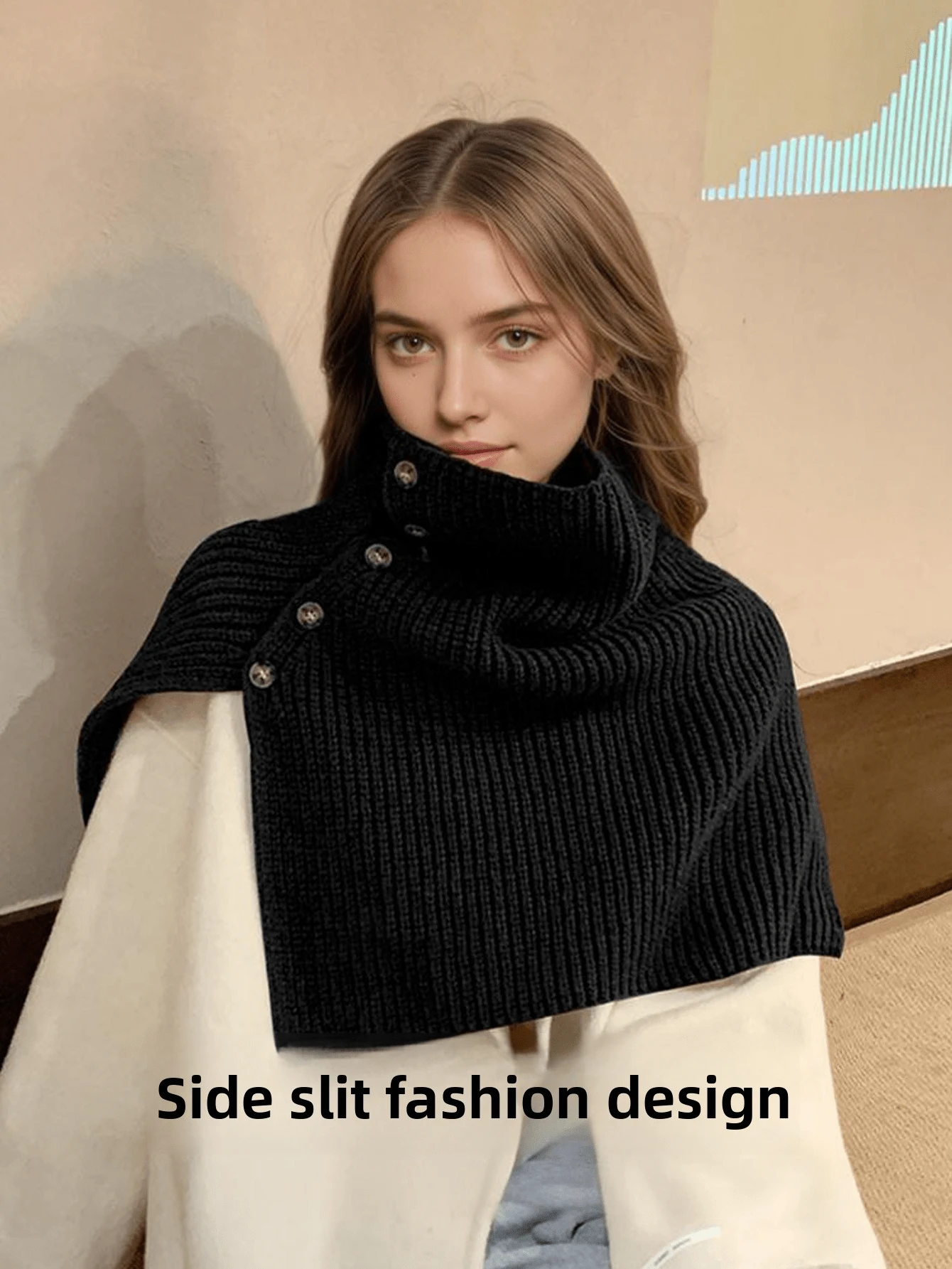 Women's Versatile Button Knitted Shawl Collar Scarf, Warm Neck Warmer For Autumn/Winter For Dress