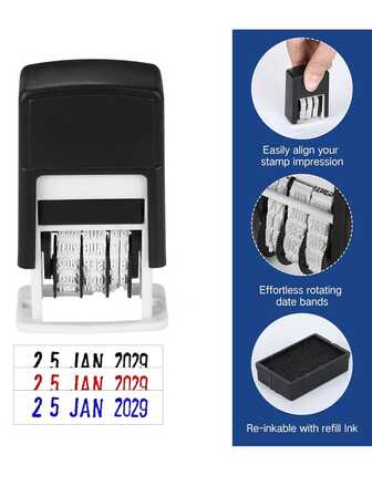 1pc Small Date Stamp, Adjustable Year/Month/Date, Self-Inking Manual Stamper (Ink Not Included, Need To Prepare Ink Separately), Roller Seal Date Calendar Numeric Production Date Stamp, Office Date, Month, Year, Business Stamp For Diary, Receipt, Ledger, Accounting