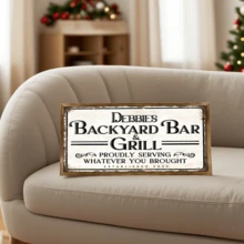 1 Piece Decorative Personalized Backyard Bar Sign, Wooden Sign, Custom Name, Vintage Outdoor Wall Decor For Home Bar, Pub, Cafe, Kitchen
