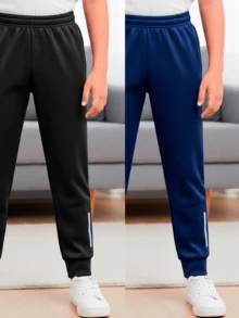 Kit With 2 Children's Sports Sweatpants For Boys With Reflective Flannel Stripe, 8 To 16 Years Old - 黑色/藍色 - 查看 1