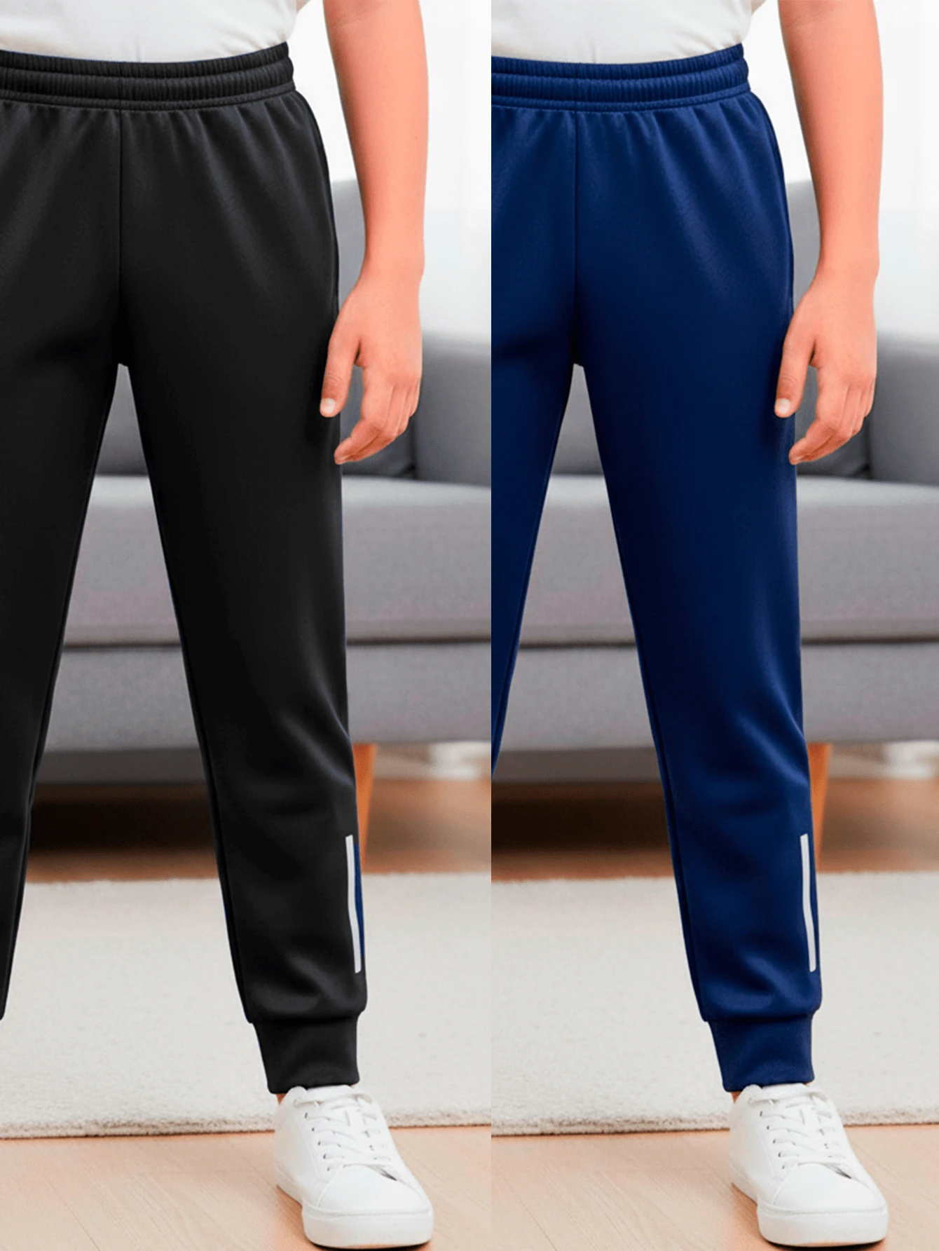 Kit With 2 Children's Sports Sweatpants For Boys With Reflective Flannel Stripe, 8 To 16 Years Old - 黑色/藍色 - 查看 1