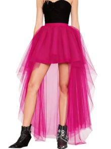 1 pièce Jupe asymétrique à volants pour femmes en noir, vert olive, rouge, blanc, rose rouge, bleu marine. Décoration de vacances, ourlet évasé court devant long derrière, style gothique en tulle maille - Multicolore - Voir 10