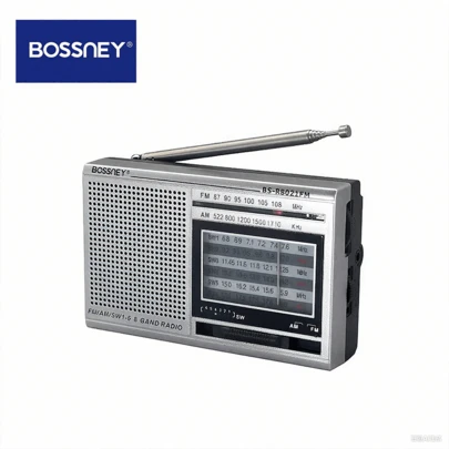 BOSSNEY Radio portátil, radio retro,AM, FM, SW1-6, AUX,plateada