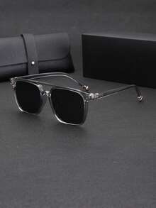 1 par de óculos masculinos novos, estilosos, com armação grande e ponte dupla, retrô, personalizados, estilo de rua, adequados para decoração de festas, viagens ao ar livre, férias na praia, vem com um delicado estojo de couro