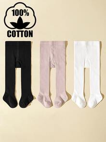 3双纯棉婴儿/幼儿女孩紧身裤/打底裤，纯色糖果色，可作为外套穿着 - 彩色 - 查看 6