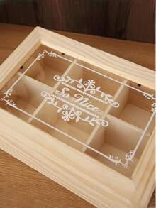 1pc Desktop Tea Bag & Tea Leaf Storage Box, 6 Compartments Coffee Snack Tea Bag Organizer Box, Candy Storage Container, Creative Home Decor, Wooden Storage Box With Transparent Glass Lid (The Wood Grain Pattern May Vary Slightly From The Actual Product Received)
