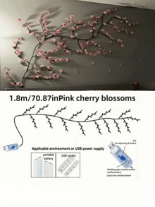 1pc 2.3m-144LED Cherry Blossom Tree Vine Light - 8 Flashing Modes, USB Powered, DIY Flexible, Suitable For Home Decor/Living Room/Fairy Garden/Room Decoration/Wall Decor/Yard/Holiday Party/Game Room/Office - Multicolor - View 15