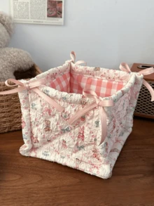 Bear Storage Basket – Hand-Quilted Cute Home Snack Holder, Desktop Small Item Organizer.