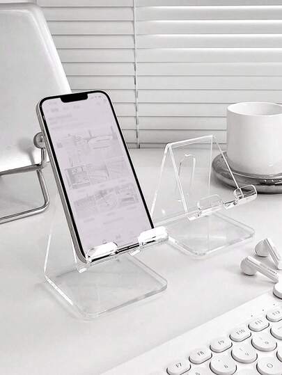 1pc Acrylic Desk Phone Holder & Stand, Creative Decor, Transparent, Suitable For Smartphones And Tablets (Remove Protective Film)