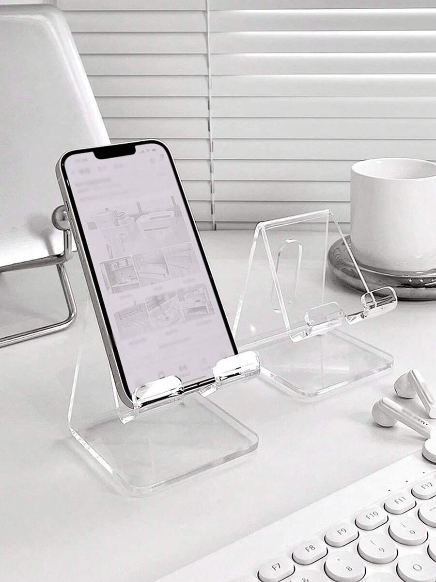 1 pieza Soporte y base de teléfono de escritorio de acrílico, decoración creativa, transparente, adecuado para teléfonos inteligentes y tabletas (retire la película protectora)