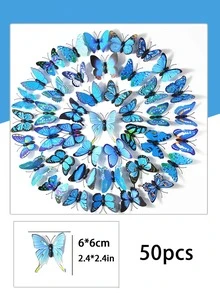 15 件 3D 蝴蝶可移除壁画墙贴，3D 立体装饰墙贴，适用于家庭房间、卧室、家居装饰、卧室装饰 - 藍色 - 查看 6