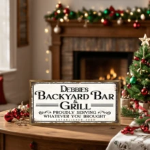 1 Piece Decorative Personalized Backyard Bar Sign, Wooden Sign, Custom Name, Vintage Outdoor Wall Decor For Home Bar, Pub, Cafe, Kitchen