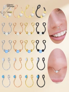 1 件时尚不锈钢方晶锆石假鼻环，男女万圣节适用，黑色假鼻中隔穿孔饰品，非穿孔鼻钉鼻中隔环 U 形鼻夹 - Fake Nose Rings - 查看 6