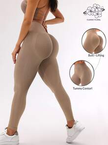 WAKYME Bộ 3 quần tập yoga cạp cao cho nữ, giảm béo & nâng cơ, quần bó thể thao, sọc dọc, trắng, đen, kaki kết hợp - Nhiều màu - Xem 4