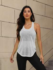 1pc Women Fluorescent Green Sleeveless Loose Comfortable Sports T-Shirt - White - View 3