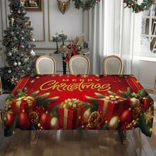 1/20pcs Christmas Tablecloth - Gift Box, Christmas Ball, Monogram Pattern Tablecloth, Durable Polyester Material Tablecloth - Indoor And Outdoor Holiday Party Decoration - Suitable For Rustic, Modern Or Traditional Table - Easy To Clean Christmas Decoration Gift, Machine Made