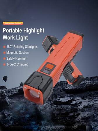 Linterna LED de alta luminosidad, luz de trabajo, imán potente, luz lateral multifunción COB, lámpara de inspección para reparación de automóviles, luz para camping y pesca al aire libre, martillo de emergencia para automóviles, zoom telescópico, batería de larga duración, luz lateral giratoria 180°, carga tipo C, martillo de en la cola, haz circular, láser blanco de alta luminosidad, linterna premium con bombilla LED mejorada