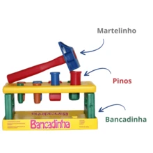 Bancadinha – brinquedo com martelo e pinos para Bebê - Multicolorido - Visão 2