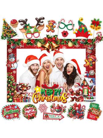 Christmas Themed Party Decoration, Photo Frame Props, Christmas Dinner Funny Photo Props Decoration, Holiday Family Photo Props, Christmas Photo Souvenirs