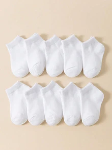 10 双婴儿白色船袜 幼儿袜子 适合男孩和女孩 - 白色 - 查看 5