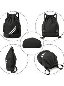 1pc Large Capacity Drawstring Sports Backpack, Fashion Gym Bag With Inner Pocket, Waterproof Wear-Resistant Nylon Oxford Cloth Material, With Bottom Shoe Compartment And Side Mesh Pockets And Wide Drawstring School Bag, Suitable For Men And Women Football Basketball Travel Yoga Swimming Cycling Shoulder Bag, Christmas Gifts - Multicolor - View 10