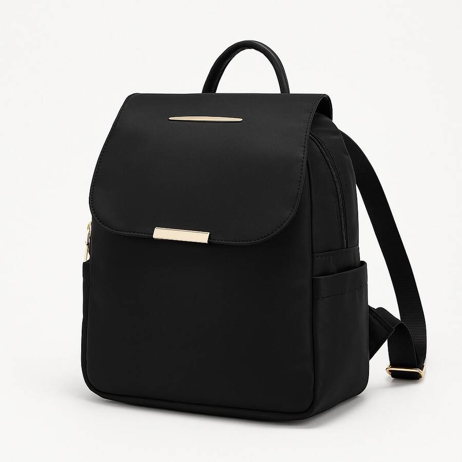 Women's Lightweight Minimalist Nylon Backpack SL-002 - Black - View 1