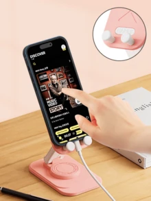 1 件 360° 可旋转卡通兔子手机支架，创意兔子形状可折叠便携式桌面支架，适用于智能手机和平板电脑 - 桌面支架 - 彩色 - 查看 3